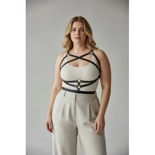 B�y�k Beden Siyah Kad�n Kemer Harness Tarz� Deri V�cut Aksesuar� - APFT991