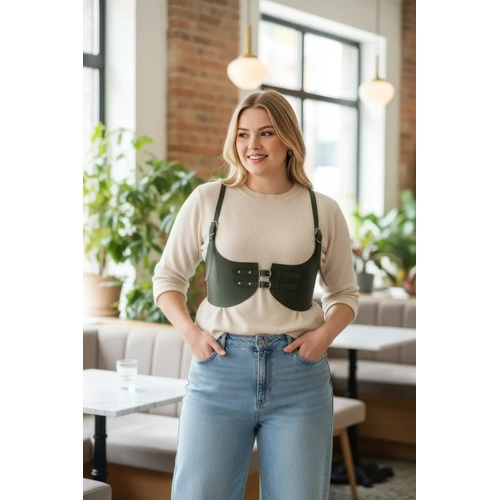 B�y�k Beden Haki Kad�n Kemer Omuz Ask�l� Korse Harness - APFT605