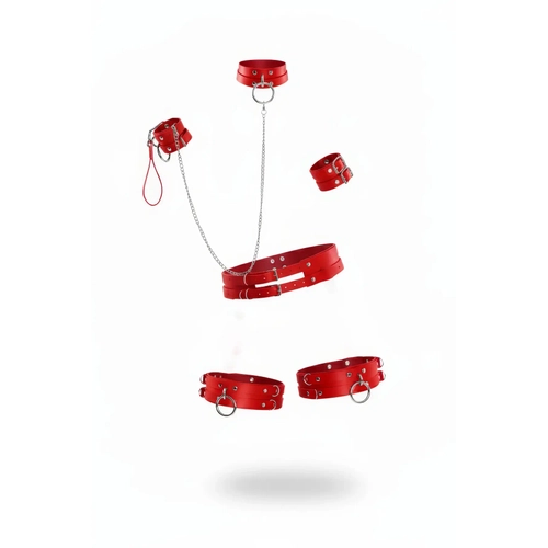 K�rm�z� Harness Tak�m Deri Zincir Detayl� V�cut Aksesuar Seti - APFT479