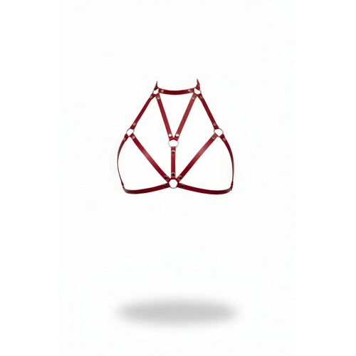 Bordo G���s Harness Deri Metal Halka Detayl� Y�ksek Yaka - APFT244