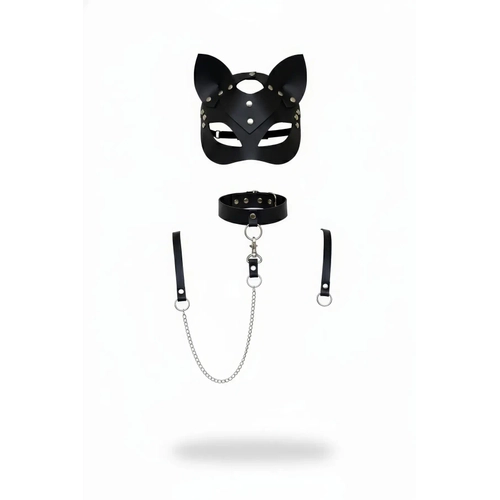 Siyah Harness Tak�m Kedi Maskeli Zincir Detayl� - APFT784