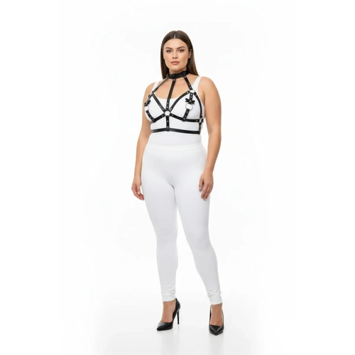B�y�k Beden Siyah Kad�n Deri Harness Tak�m Boyunluk ve Halka Detayl� Fantazi Aksesuar - APFT473