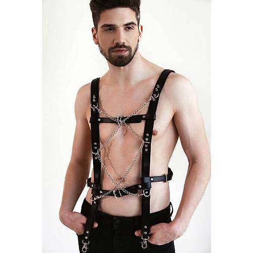 Erkek Deri Zincirli G���s Harness - APFTM215