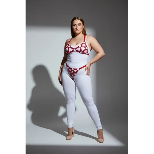 B�y�k Beden K�rm�z� Kad�n Deri Harness Tak�m Seksi Halka Detayl� - APFT422