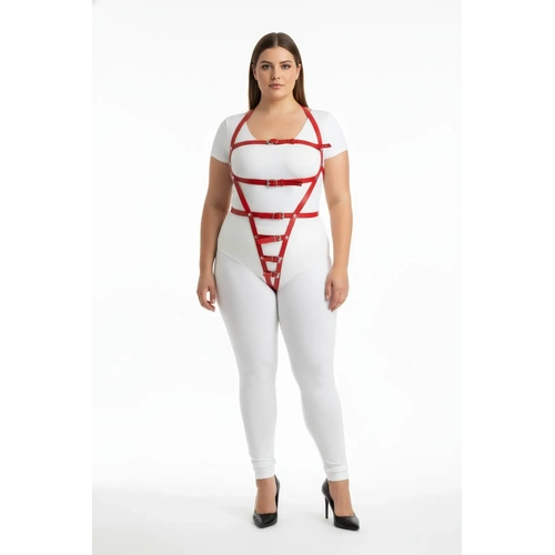 B�y�k Beden K�rm�z� Kad�n Harness Tak�m Ayarlanabilir Kemerli Deri Fantezi Aksesuar� - APFT790