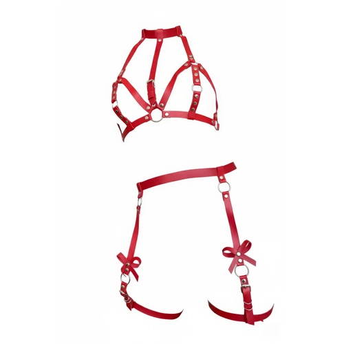 K�rm�z� Jartiyer Harness Deri Y�ksek Yaka V�cut Aksesuar� - APFT310