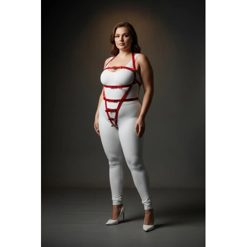 B�y�k Beden K�rm�z� Kad�n Harness Tak�m Ayarlanabilir Kemerli Deri Fantezi Aksesuar� - APFT790