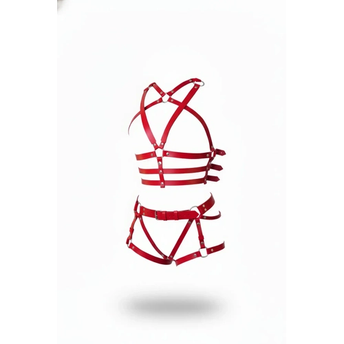 K�rm�z� Harness Tak�m Suni Deri Ayarlanabilir Halka Detayl� - APFT704