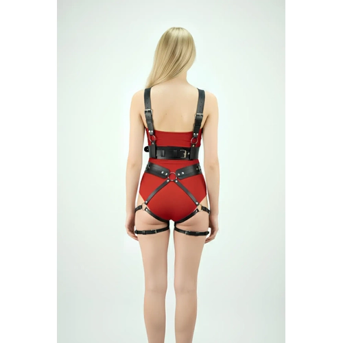 Siyah Harness Tak�m Deri Z�mba Detayl� V�cut Aksesuar� - APFT1016