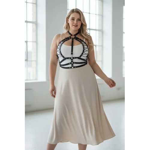B�y�k Beden Siyah Kad�n Kemer Ba�c�kl� Korse Tarz� Deri Harness - APFT1077