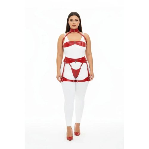 B�y�k Beden K�rm�z� Kad�n Deri Harness Tak�m Jartiyerli Fantazi Aksesuar - APFT1373