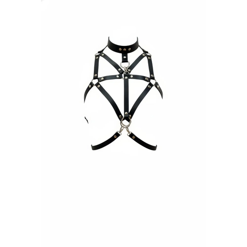 Siyah G���s Harness Deri Y�ksek Yaka Kafes Detayl� - APFT314