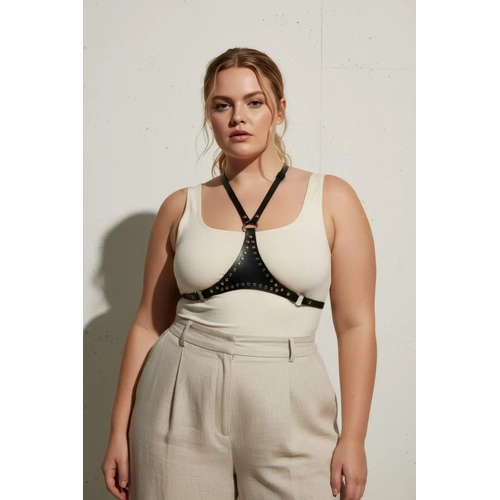 B�y�k Beden Siyah Kad�n Kemer Z�mbal� Deri V�cut Harness Aksesuar� - APFT850