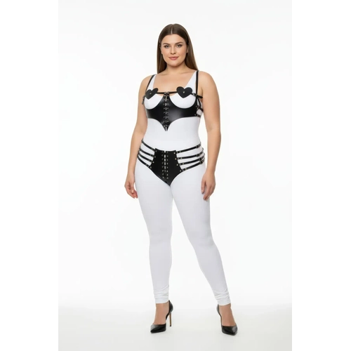 B�y�k Beden Siyah Kad�n Harness Tak�m Kalp Detayl� Ba�c�kl� Fantazi Deri Set - APFT1256