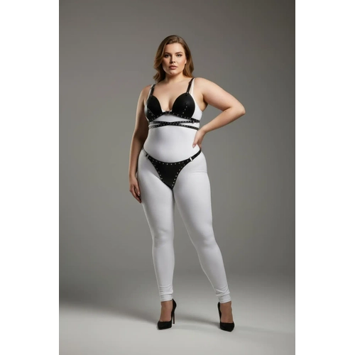 B�y�k Beden Siyah Kad�n Harness Tak�m Z�mba Detayl� Deri Fantazi - APFT849