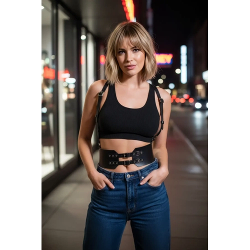 Siyah Kad�n Kemer Kal�n �ift Tokal� Korse Bel Aksesuar� - APFT853