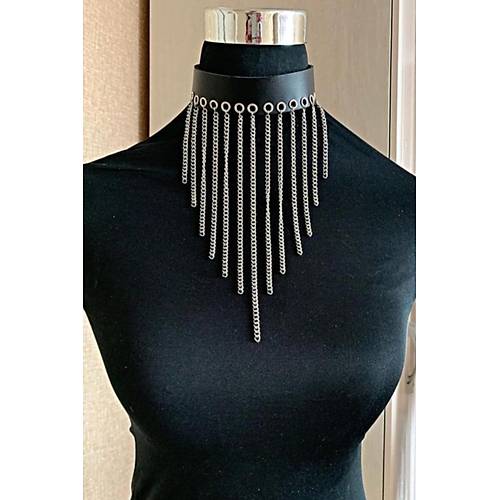 Zincirli Deri Choker, k Deri Tasma - APFT629