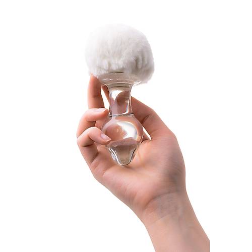 Sexus Glass anal klf, beyaz at kuyruu, cam, transparan, 14 cm,  4 cm