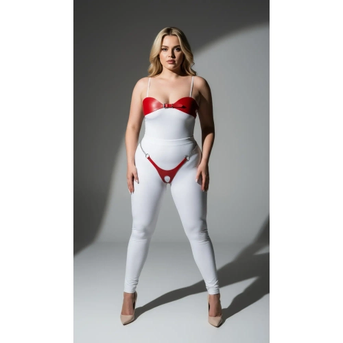 B�y�k Beden K�rm�z� Kad�n Deri Zincir Detayl� Fantezi Harness Tak�m - APFT1234