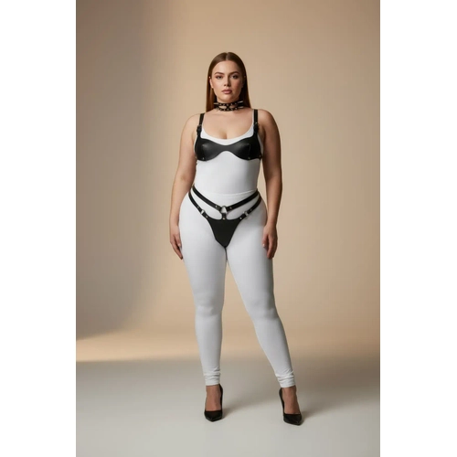 B�y�k Beden Siyah Kad�n Deri Harness Tak�m Tasma ve Halka Detayl� Fantezi Aksesuar - APFT1298
