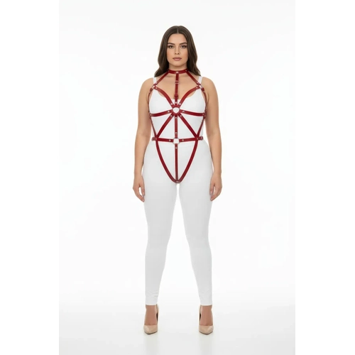 B�y�k Beden K�rm�z� Kad�n Deri Harness Tak�m Fantazi V�cut Aksesuar� - APFT243