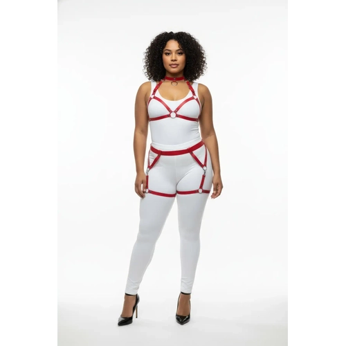 B�y�k Beden K�rm�z� Kad�n Deri Harness Tak�m Jartiyerli Halka Detayl� - APFT478