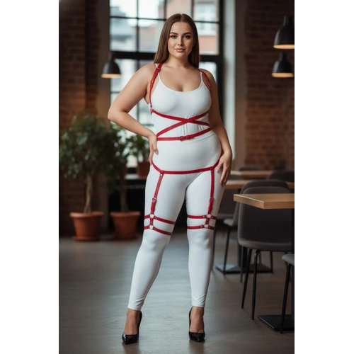 B�y�k Beden K�rm�z� Kad�n Jartiyer Harness Deri Fantazi V�cut Tak�m� - APFT274