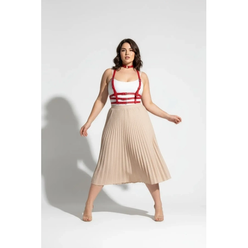 B�y�k Beden K�rm�z� Kad�n Kemer Deri Harness Korse G�r�n�ml� V�cut Aksesuar� - APFT615