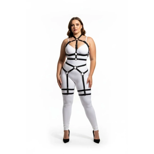 B�y�k Beden Siyah Kad�n Deri Jartiyer Harness Bel ve Bacak Detayl� ��k Aksesuar - APFT598