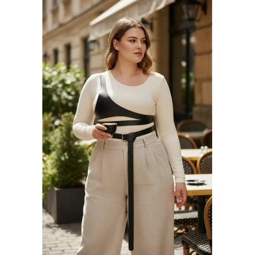B�y�k Beden Siyah Kad�n Kemer Harness Detayl� V�cut Aksesuar� - APFT1120