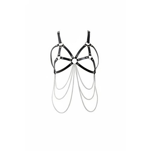 Siyah G���s Harness Zincir Detayl� Deri V�cut Aksesuar� - APFT1175