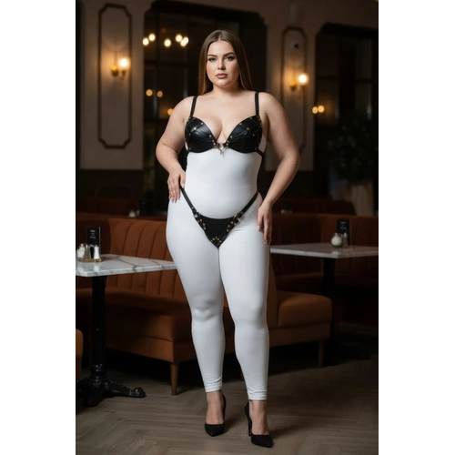 B�y�k Beden Siyah Kad�n Harness Tak�m Deri G�r�n�ml� Halka Detayl� Fantezi Aksesuar - APFT1391