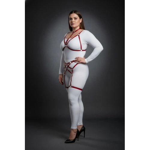B�y�k Beden K�rm�z� Kad�n Deri Fantazi Harness Tak�m Jartiyerli - APFT507