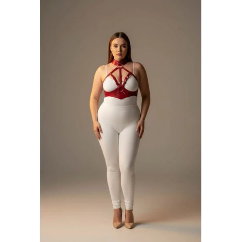 B�y�k Beden K�rm�z� Kad�n Deri Harness Tak�m Fantazi Tasmal� - APFT1286