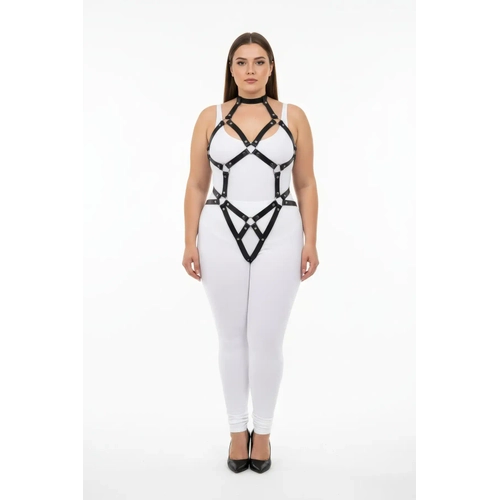 B�y�k Beden Siyah Kad�n Harness Tak�m Deri Halka Detayl� Fantazi V�cut Aksesuar� - APFT514