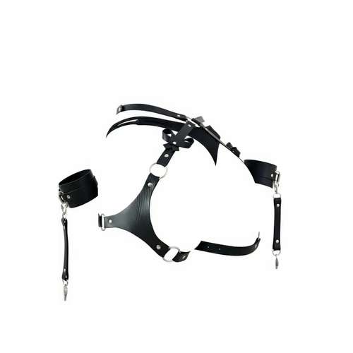 Siyah Harness Tak�m Deri Fiyonk Detayl� Metal Halka Aksesuarl� - APFT1197