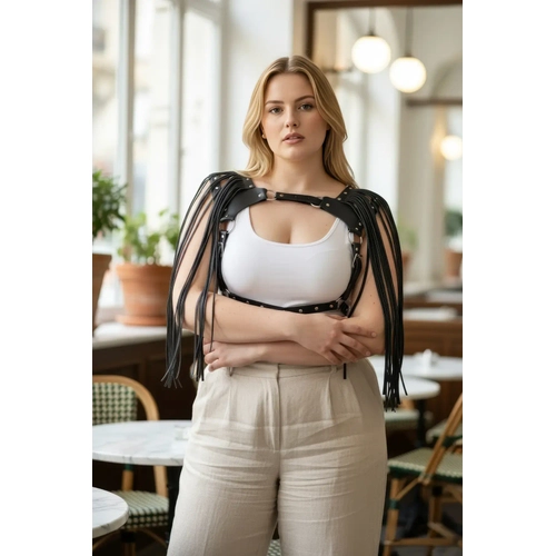 B�y�k Beden Siyah Kad�n Kemer P�sk�l Detayl� Deri V�cut Aksesuar� - APFT999