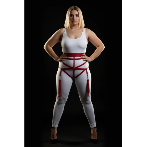 B�y�k Beden K�rm�z� Kad�n Harness Tak�m P�sk�l Detayl� Deri V�cut Aksesuar� - APFT397