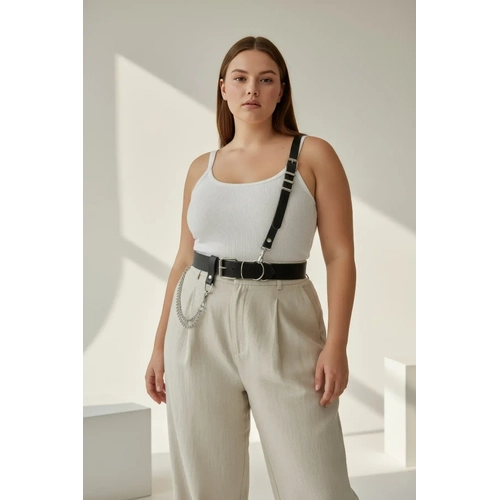 B�y�k Beden Siyah Kad�n Kemer Zincir Detayl� Harness Tasar�m - APFT620