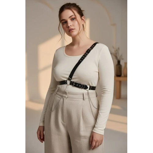 B�y�k Beden Siyah Kad�n Kemer Zincir Detayl� Body Harness Stil V�cut Aksesuar� - APFT813