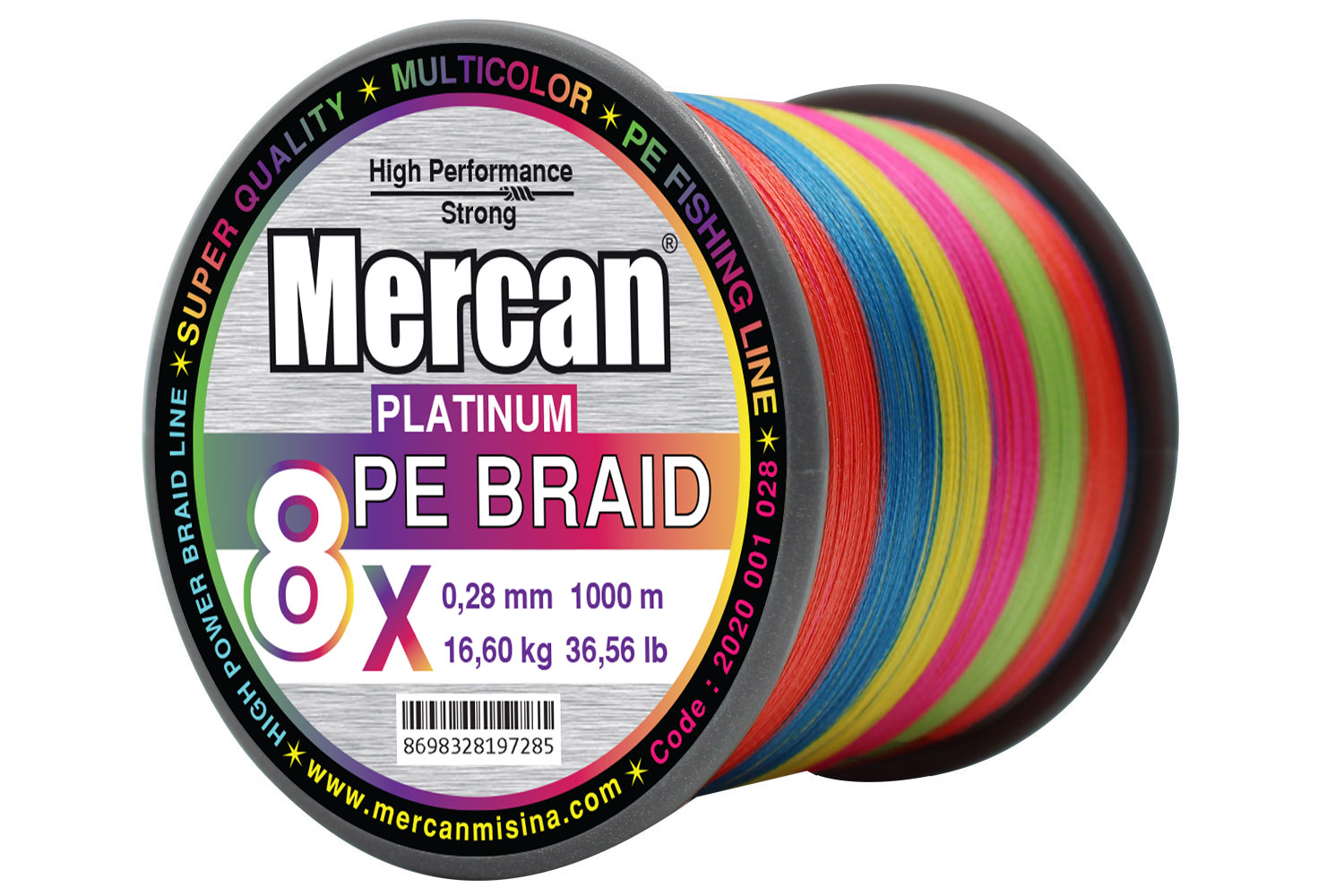 Mercan Platinum PE X8 Örgü İp 1000 m Makara Misina- Multicolor