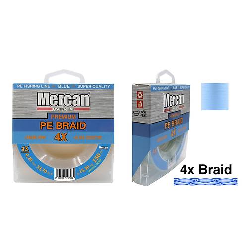 Mercan Premium PE X4 Örgü İp 150 m Makara Misina- Mavi