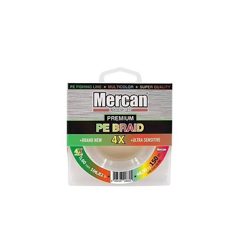 Mercan Premium PE X4 Örgü İp 150 m Makara Misina-Multicolor