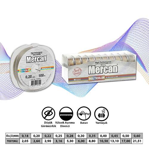 Mercan Premium 100 M 1x10   Makara Misina- Multicolor