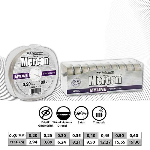 Mercan Premium Myline 100 M 1x10 Makara Misina- Şampanya