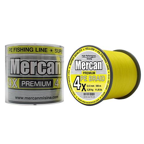 Mercan Premium PE X4 Örgü İp 500 m Makara Misina-  Neon Sarı
