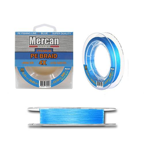 Mercan Premium PE X4 Örgü İp 300 m Makara Misina-  Mavi