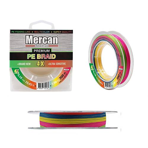 Mercan Premium PE X4 Örgü İp 300 m Makara Misina- Multicolor