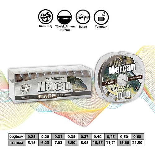 Mercan Carp Premium 100 M 1x10 Makara Misina- Kahve