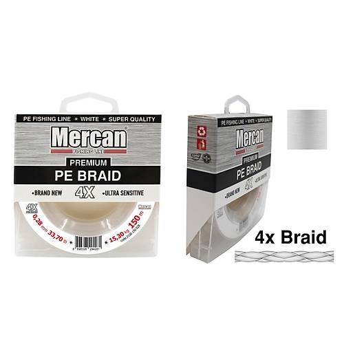 Mercan Premium PE X4 Örgü İp 150 m Makara Misina- Beyaz